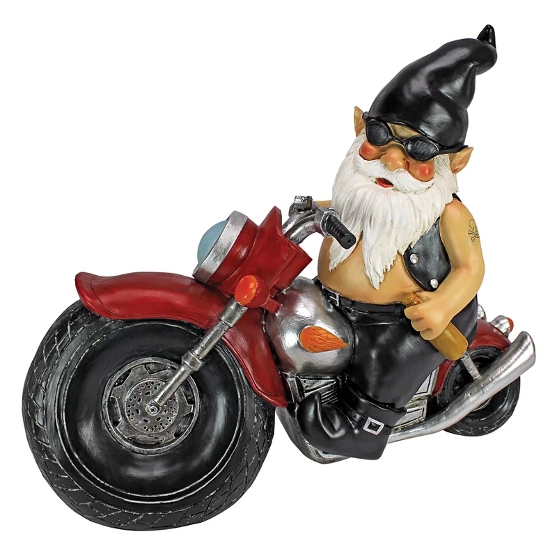 Design Toscano QM7512103 Axle Grease the Biker Garden Gnome Motorcycle Statue, 33 cm, Polyresin, Full Color