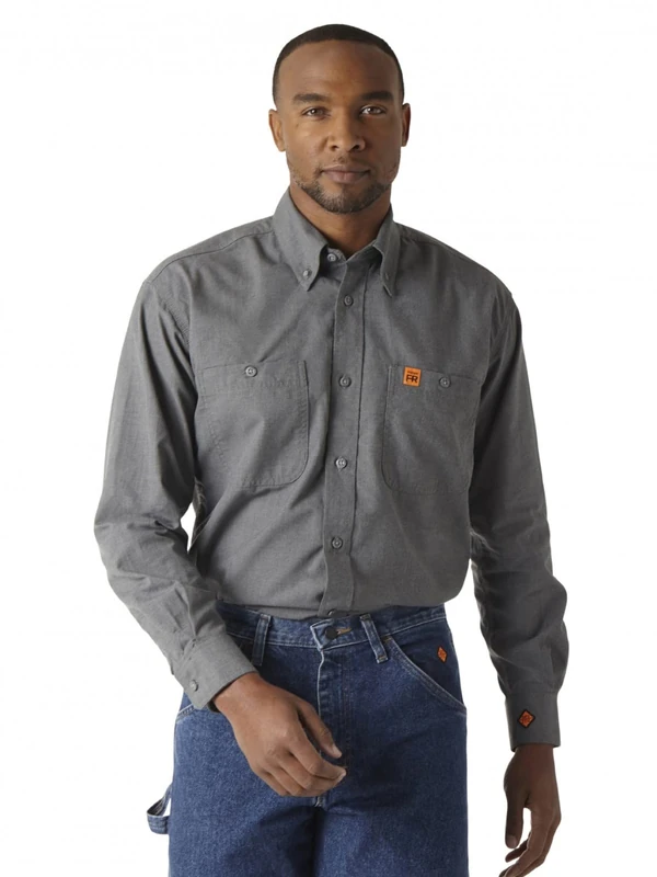 Wrangler Men's Fire Resistant Work Shirt with Two Front Pockets, Slate Grey, X-Large