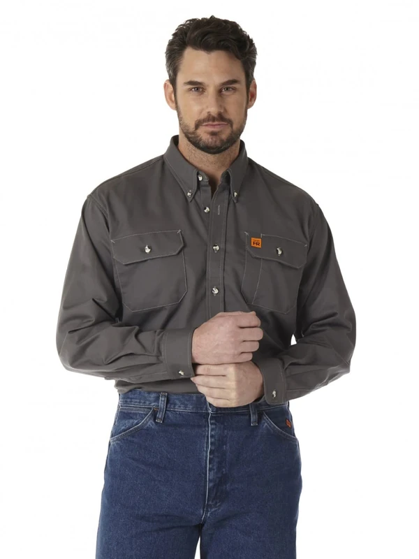 Wrangler Men's Fire Resistant Work Shirt with Two Front Pockets, Slate Grey, XX-Large