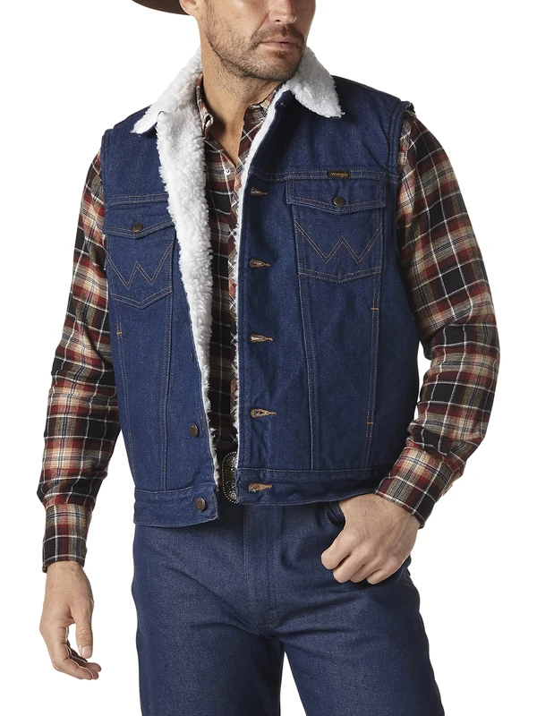 Wrangler Men's Sherpa-Lined Denim Vest, Denim/Sherpa, Medium