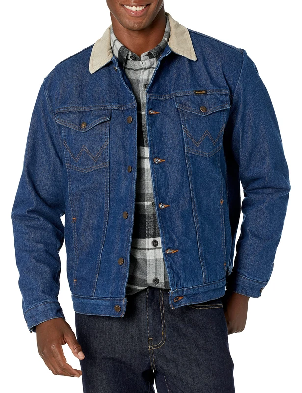 Wrangler Men's Western Style Lined Denim Jacket, Blanket/Denim, 40