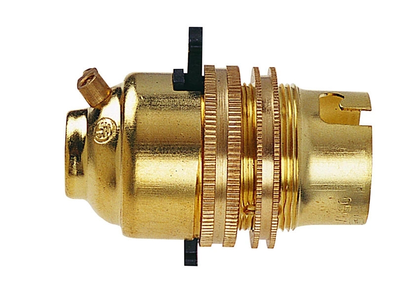 Dencon BC Brass 1/2 inch Switched Lampholder with Earth Safety - Image 1