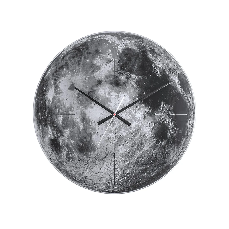 Karlsson Moon Glass Wall Clock with Sweep Movement, Black