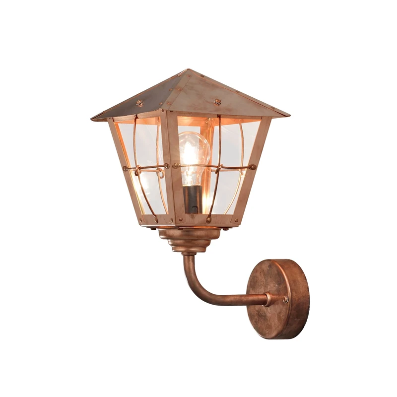 Konstsmide Outdoor Wall Light Mains Powered/Fenix Small Up/1 x 60 W Max Wall Lamp/Glass Panels/Solid Copper/IP23/Copper Outside Light