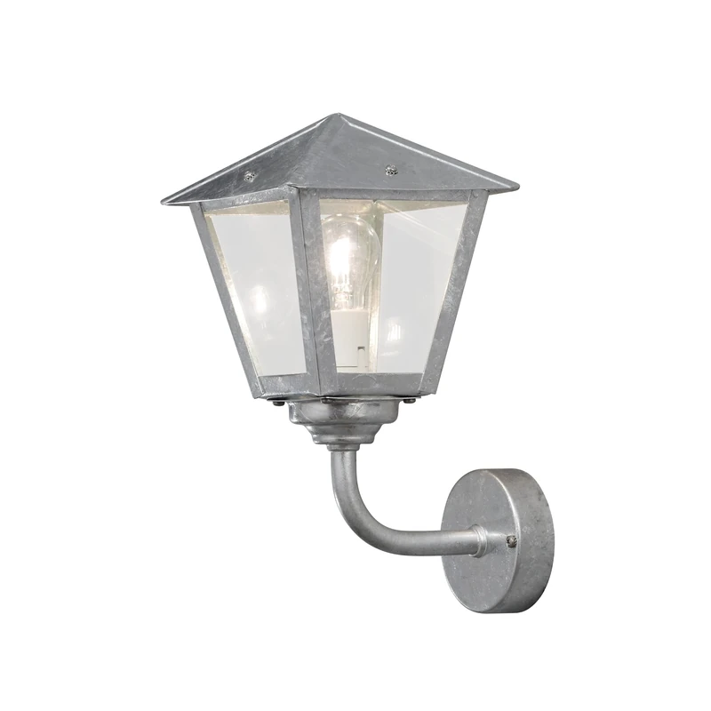 Konstsmide Outdoor Wall Light Mains Powered/Benu Up Classic Coach Wall Lantern/1 x 60 W E27 Max Wall Lamp/Clear Glass Panels/RAW Galvanised Steel/IP23/Hot Dipped Galvanised Steel Outside Light