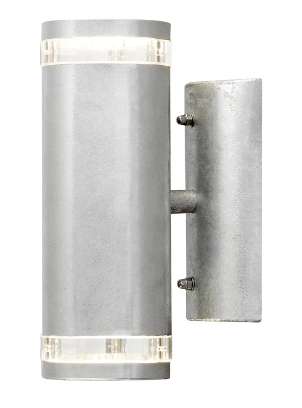 Konstsmide Outdoor Lights / Modena Single Up Down Outdoor Wall Light / 2 x 35 W GU10 Max Wall Lamp / Clear Acrylic Lens / Aluminium / IP44 / RAW Galvanised Steel Outside Light 7512-320 Double