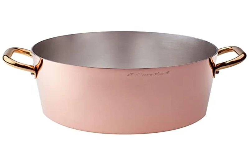 Pentole Agnelli ALCU10424 High Saucepan, Hand-Tinned Smooth Copper, with Two Brass Handles, 24 cm