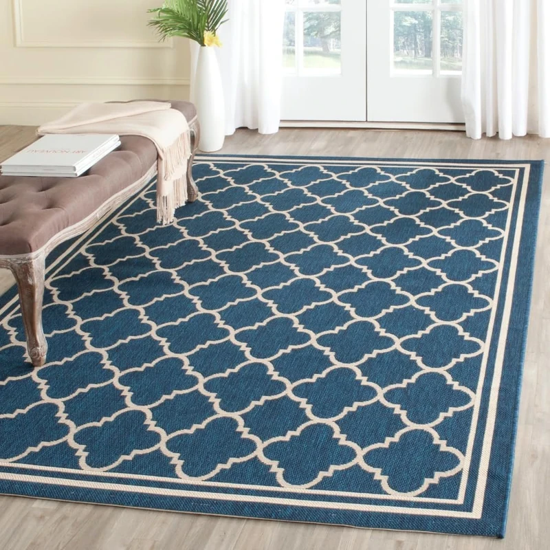 Safavieh Trellis Indoor/Outdoor Woven Rectangle Area Rug, Courtyard Collection, CY6918, in Navy / Beige, 160 X 231 cm for Garden, Patio or Any Outdoor Space