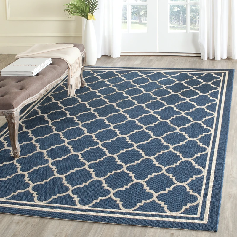 Safavieh Trellis Indoor/Outdoor Woven Rectangle Area Rug, Courtyard Collection, CY6918, in Navy / Beige, 201 X 290 cm for Garden, Patio or Any Outdoor Space