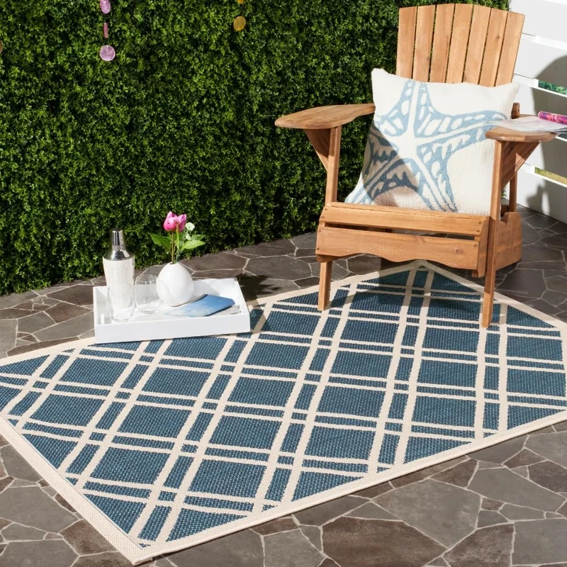 Safavieh Trellis Indoor/Outdoor Woven Rectangle Area Rug, Courtyard Collection, CY6923, in Navy / Beige, 201 X 290 cm for Garden, Patio or Any Outdoor Space