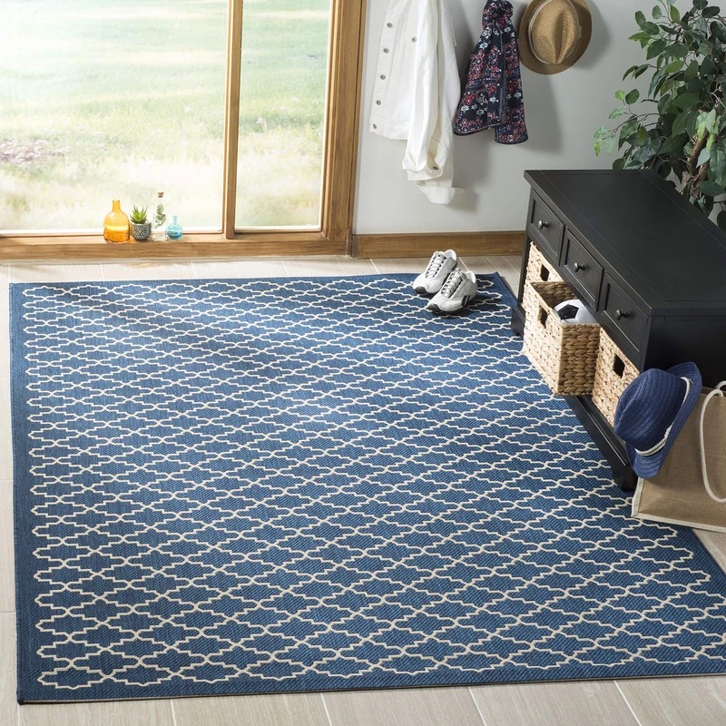 Safavieh Trellis Indoor/Outdoor Woven Rectangle Area Rug, Courtyard Collection, CY6919, in Navy / Beige, 79 X 152 cm for Garden, Patio or Any Outdoor Space