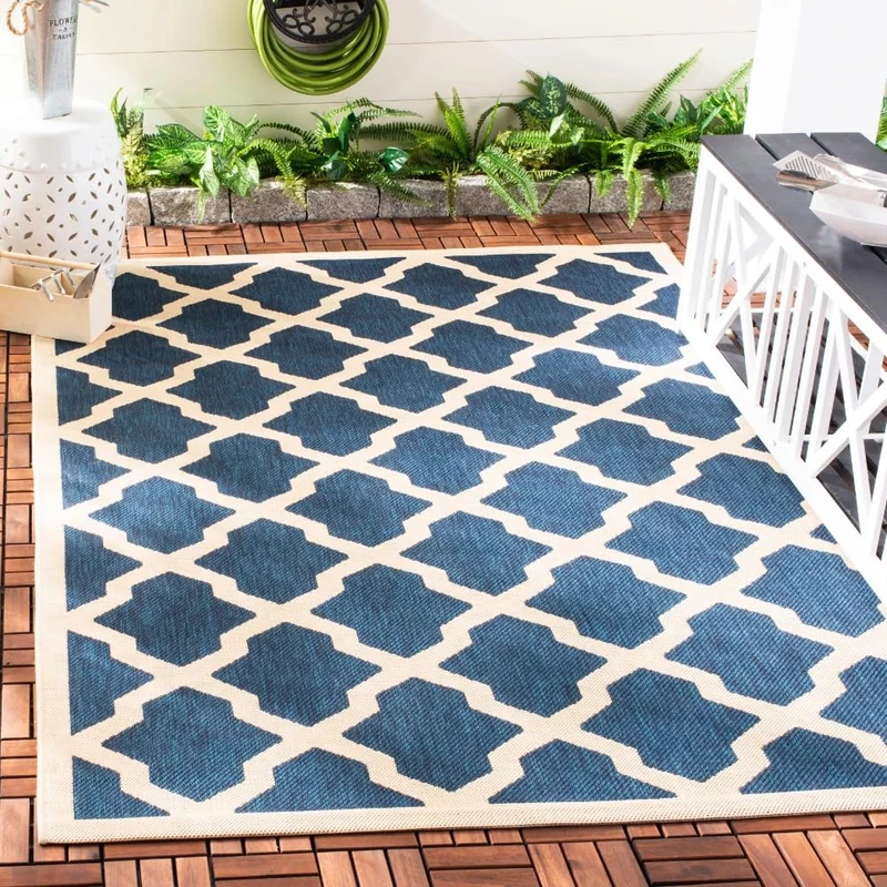 Safavieh Trellis Indoor/Outdoor Woven Rectangle Area Rug, Courtyard Collection, CY6903, in Navy / Beige, 122 X 170 cm for Garden, Patio or Any Outdoor Space