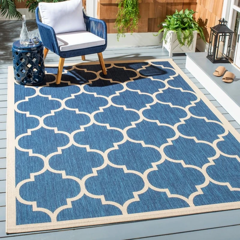 Safavieh Trellis Indoor/Outdoor Woven Rectangle Area Rug, Courtyard Collection, CY6914, in Navy / Beige, 201 X 290 cm for Garden, Patio or Any Outdoor Space