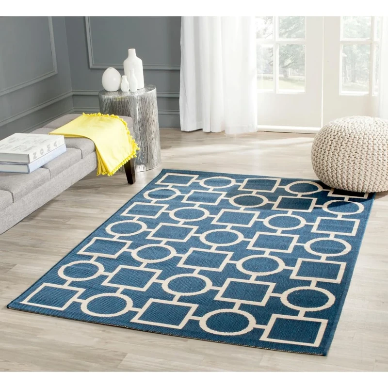 Safavieh Contemporary Indoor/Outdoor Woven Rectangle Area Rug, Courtyard Collection, CY6925, in Navy / Beige, 122 X 170 cm for Garden, Patio or Any Outdoor Space