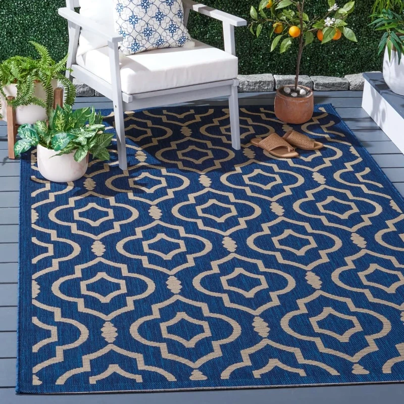 Safavieh Trellis Indoor/Outdoor Woven Rectangle Area Rug, Courtyard Collection, CY6926, in Navy / Beige, 160 X 231 cm for Garden, Patio or Any Outdoor Space