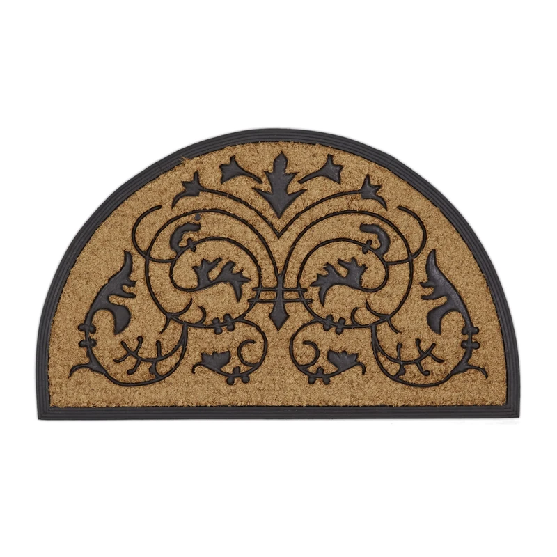 Relaxdays Semi-Circular Coir Doormat 100 x 60 cm w/ Anti-Slip Rubber Underside Welcome Mat, Brown
