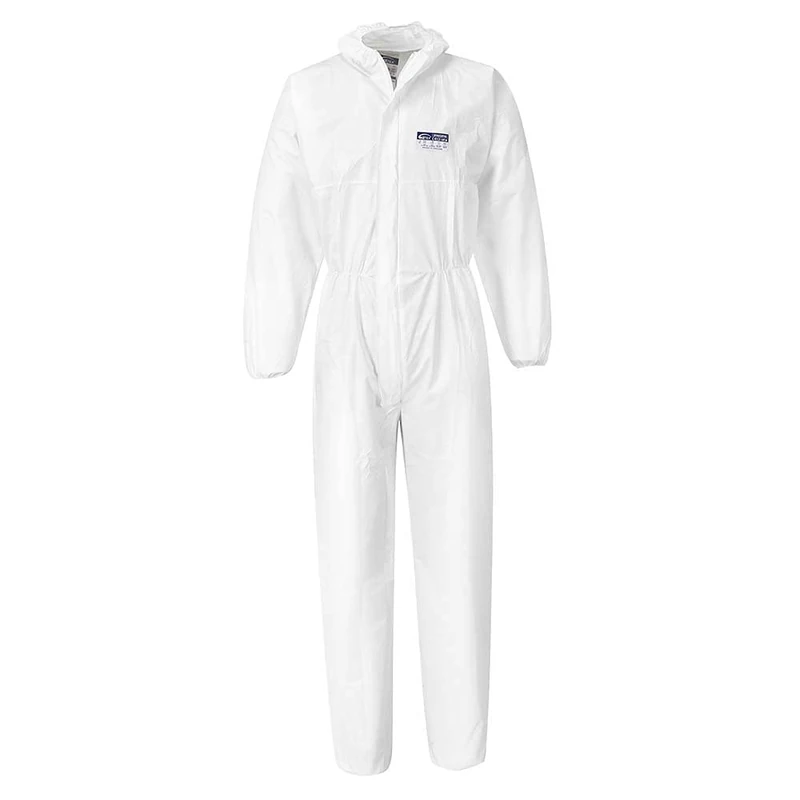 Portwest ST40 BizTex Microporous Coverall Type 5/6 Anti-Static Lightweight Protective Suit Breathable Elasticated Hood & Cuffs Secure Fit Durable Workwear for Hazardous Environments, White, L
