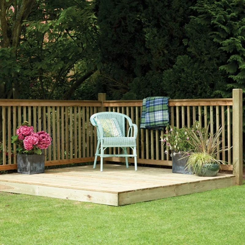 Forest Garden Patio Deck Kit 2.4m x 2.4m Pressure Treated Wood Deck with Balustrades