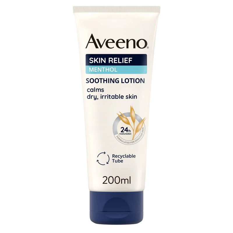 Aveeno Skin Relief Soothing Lotion (1x 200ml) with Nourishing Oat and Menthol Extract, Suitable For Sensitive Skin, 24-Hour Hydration, Clinically Proven to Moisturise and Protect Dry, Irritable Skin