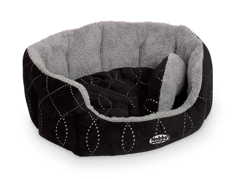 Nobby Padded Plush Oval Bed with Reversible Cushion Ceno, 66 x 57 x 22 cm, Black
