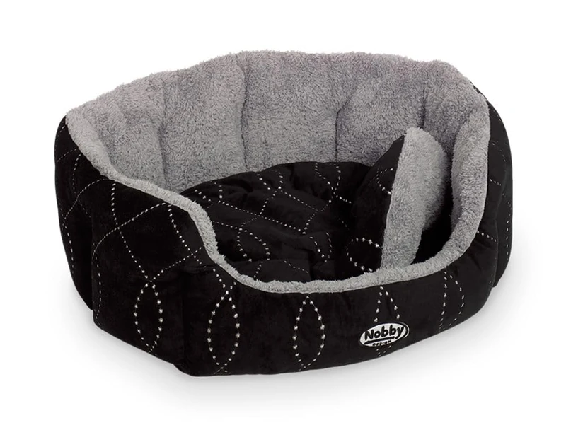 Nobby Padded Plush Oval Bed with Reversible Cushion Ceno, 86 x 70 x 24 cm, Black