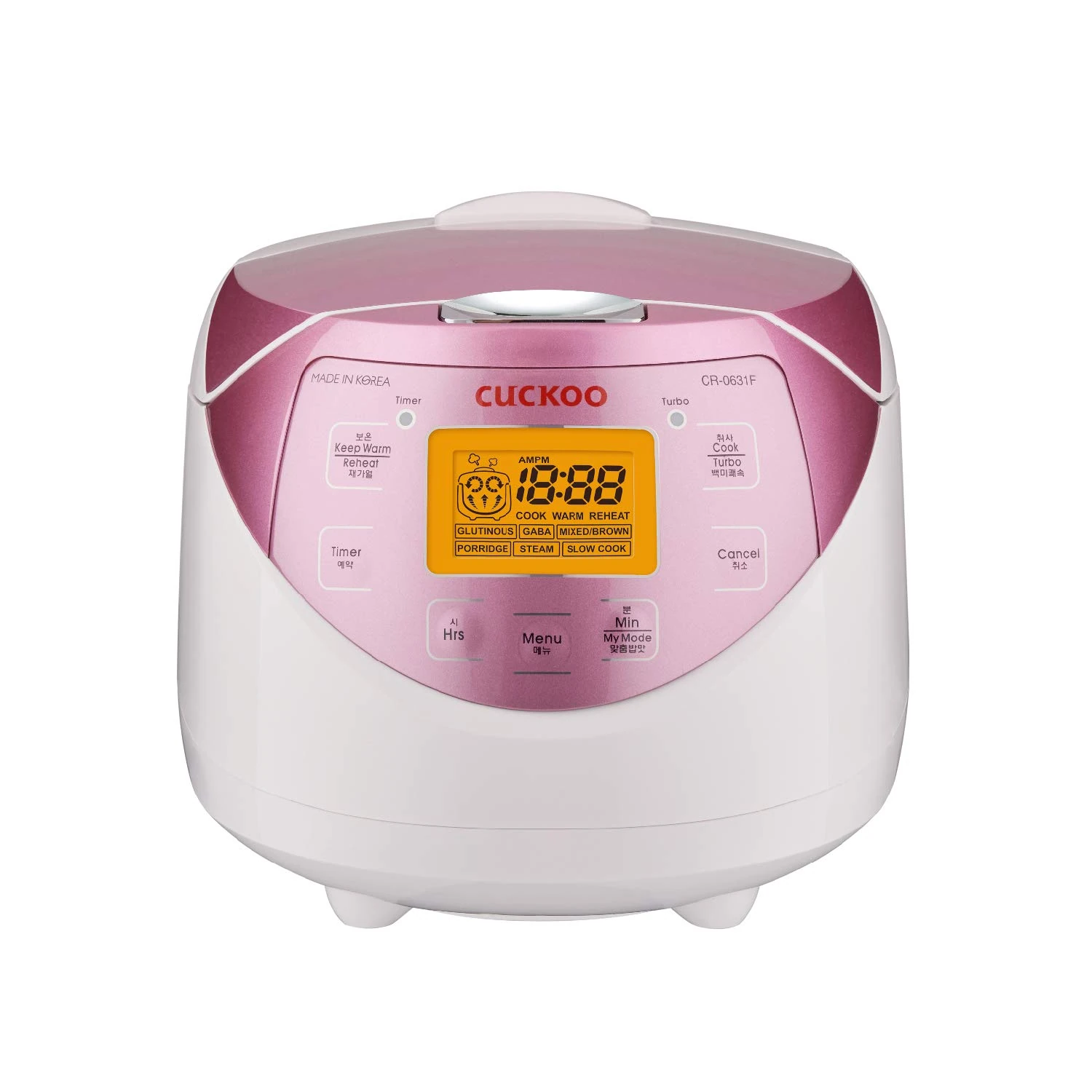 CUCKOO CR-0631F 6-Cup (Uncooked) / 12-Cup (Cooked) Micom Rice Cooker with Nonstick Inner Pot, 7 Menu Modes, LCD Display, Fuzzy Logic Tech, Auto Clean (White/Pink)