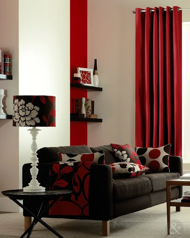 Just Contempo Faux Silk Eyelet Lined Curtains, Red, 66x72 inches