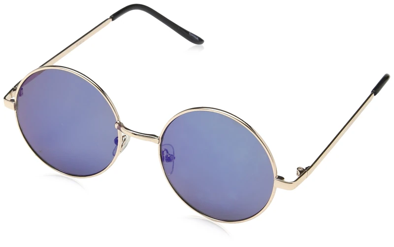 Round Eye Sunglasses 60's 'Lennon' Style.. Gold with Blue Tint Lense