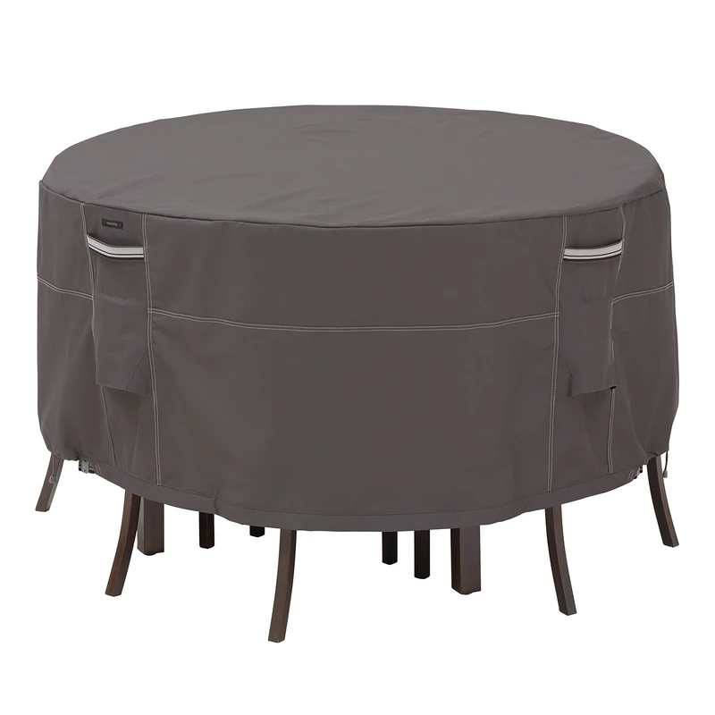 Classic Accessories 55-188-025101-EC Ravenna Patio Table and Chair Set Cover Premium Outdoor Furniture Cover with Durable and Water Resistant Fabric, Taupe, Small