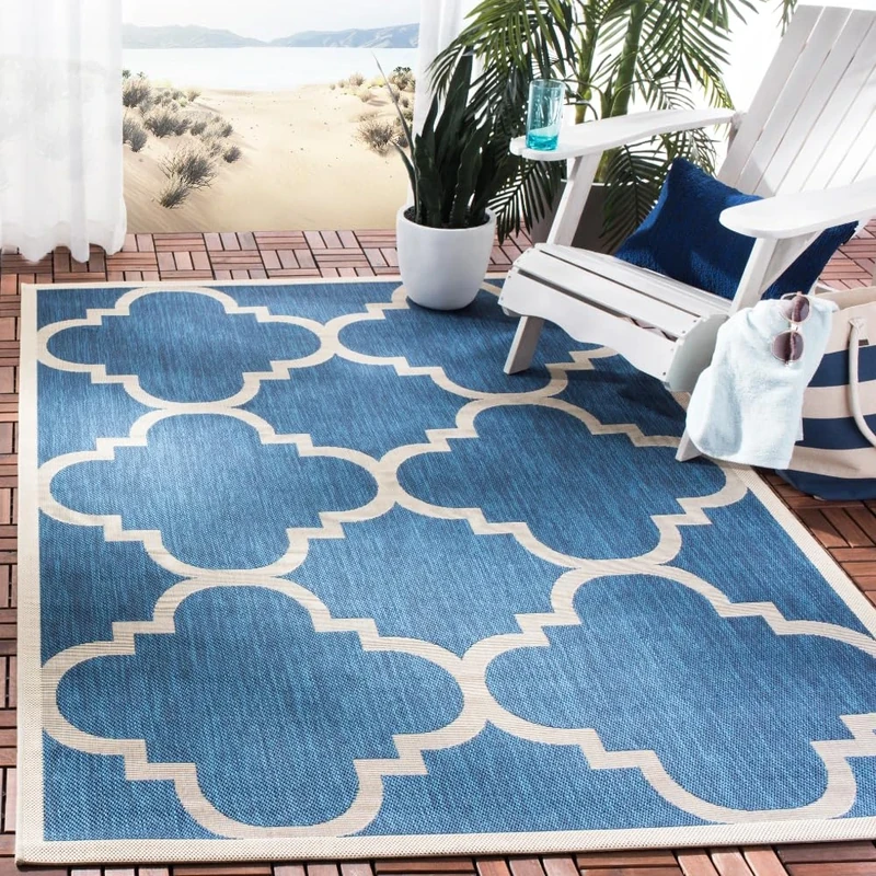 Safavieh Trellis Indoor/Outdoor Woven Rectangle Area Rug, Courtyard Collection, CY6243, in Navy / Beige, 201 X 290 cm for Garden, Patio or Any Outdoor Space
