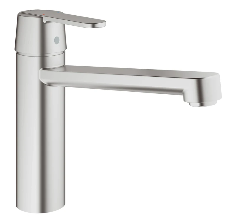 GROHE Get - Kitchen Sink Mixer Tap (Monobloc Installation, Single Lever, Medium High Spout, 35 mm Ceramic Cartridge, Swivel Area 140°, Tails 3/8 Inch), Size 200 mm, Supersteel, 30196DC0