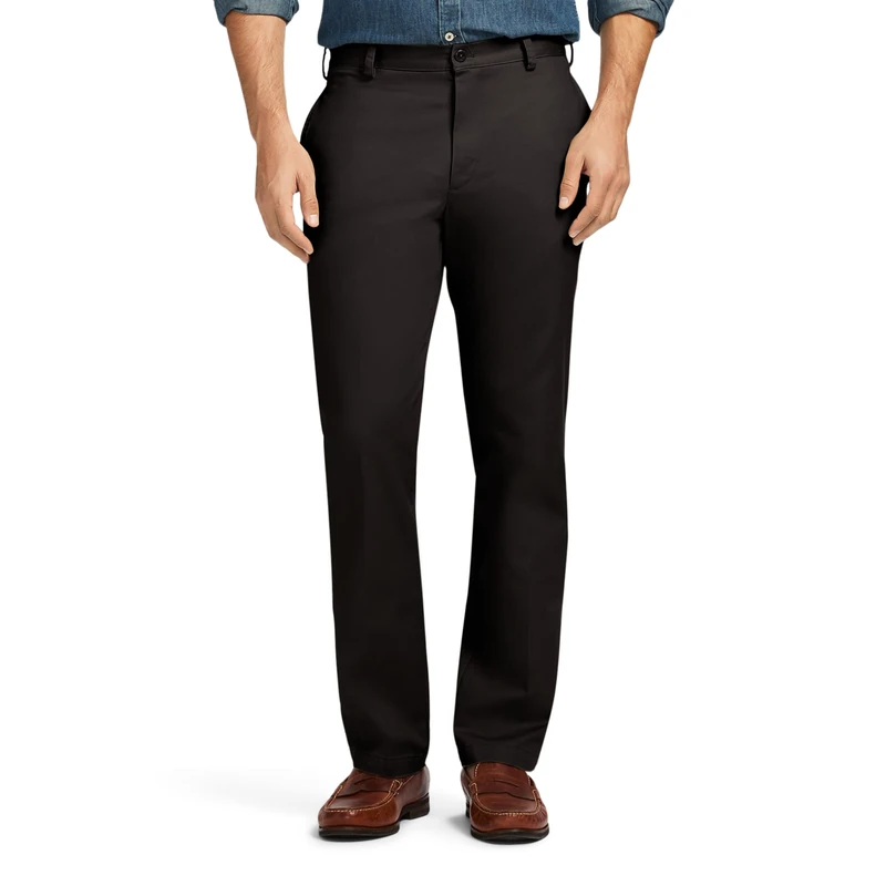 Izod Men's American Chino Flat Front Slim Fit Pant, Black, 33W x 34L