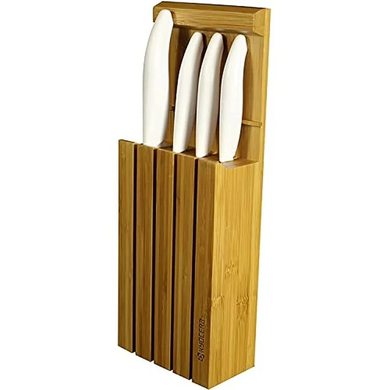 Kyocera Bamboo knife block and knife set - White and White