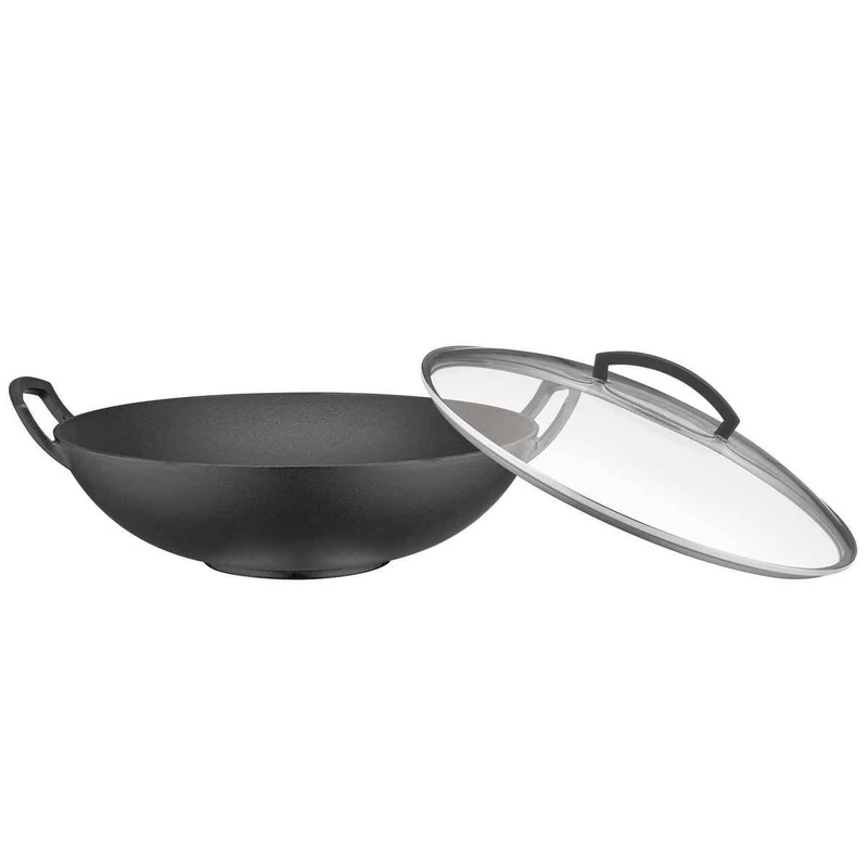 Spring 1692120635 Cast Iron Wok with Glass Lid 35 cm