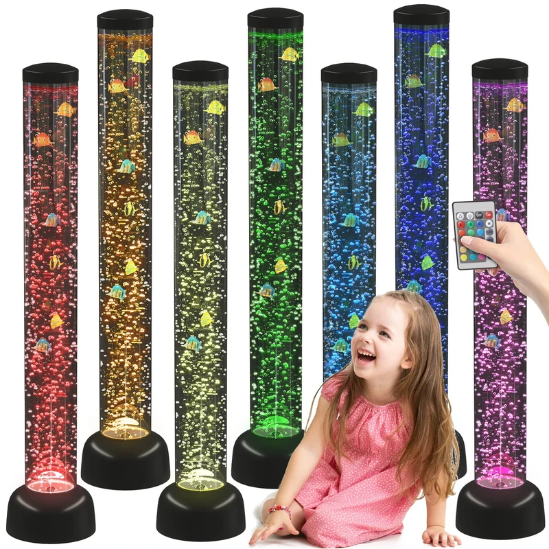 Playlearn Large - Bubble Tube Floor Novelty lamp with Fish & LED Lights - 105cm -Silver, Black