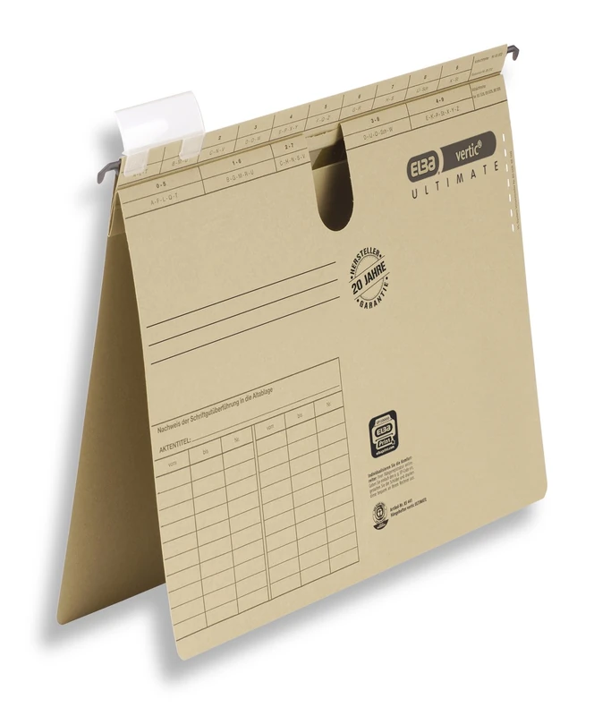 Elba Vertic Ultimate 85421 Suspension Files Official Filing with Pocket on Reverse and Thumb Slot Pack of 50 Natural Brown