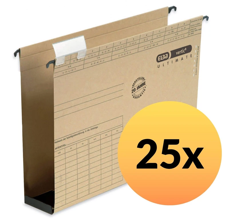 ELBA Vertic Ultimate 100552064 Hanging File with 6 cm Plastic Base Open Sides Natural Brown Pack of 25