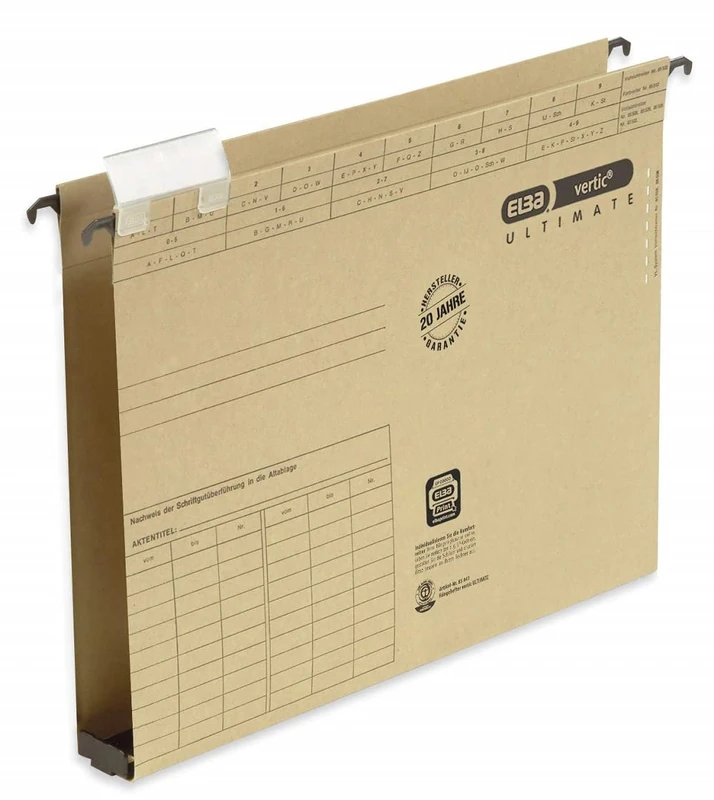ELBA Vertic Ultimate 100552069 Hanging File with 3 cm Plastic Base Open Sides Natural Brown Pack of 25