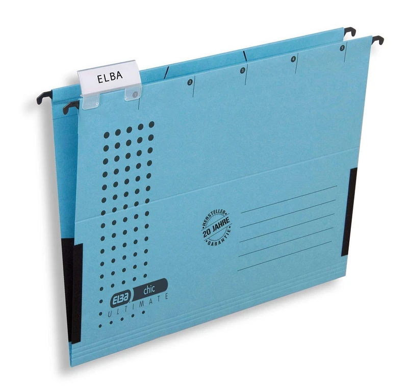 Elba Chic Ultimate 85743BL Suspension File Folder with Partially Closed Sides Pack of 25 Blue