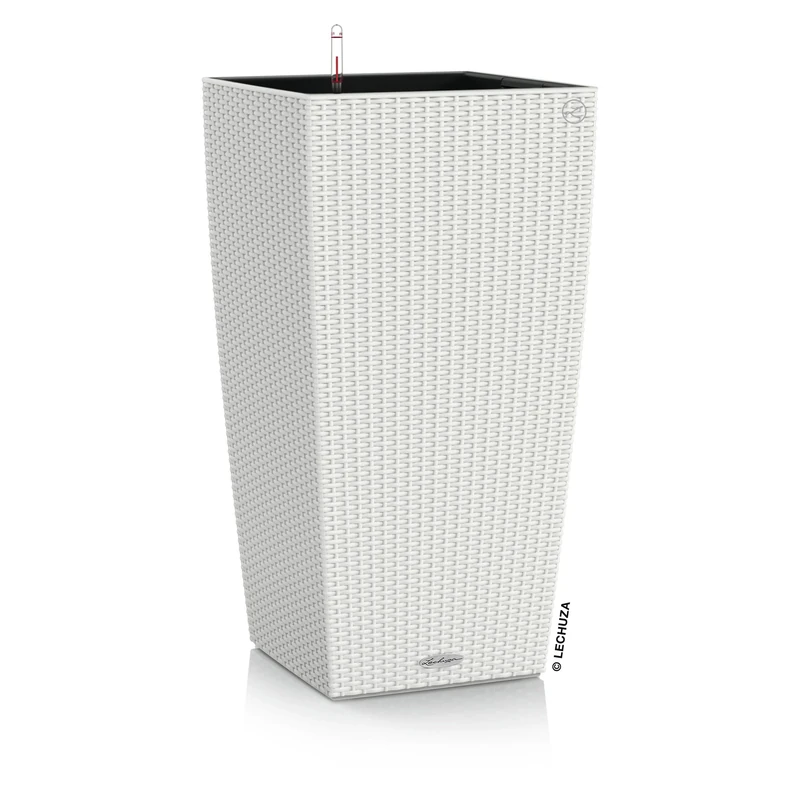 Lechuza Self Watering Plant Pots CUBICO Cottage 40 Large Rattan Look Plastic Outdoor Indoor Planter with Drainage Hole H75 L40 W40 cm White