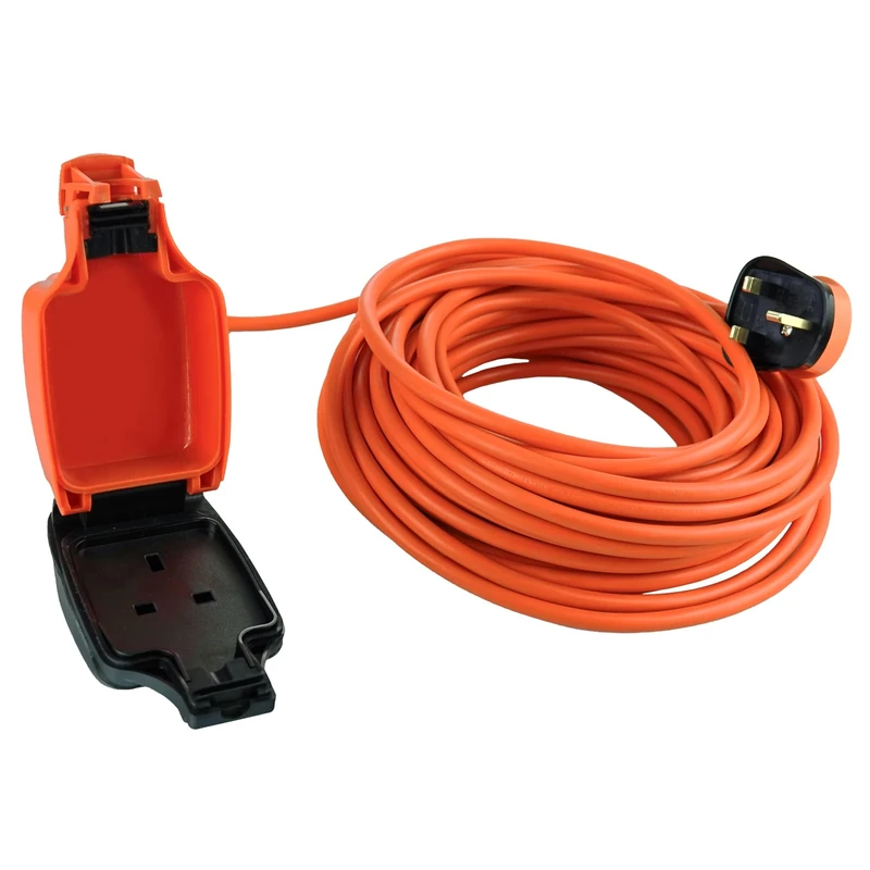 Netagon IP54 Single 1 Gang Plug Waterproof Outdoor Electrical Inline Socket Extension Lead | 5M,10M, 20M or 25M Long Cable (1, 20M Long Cable)