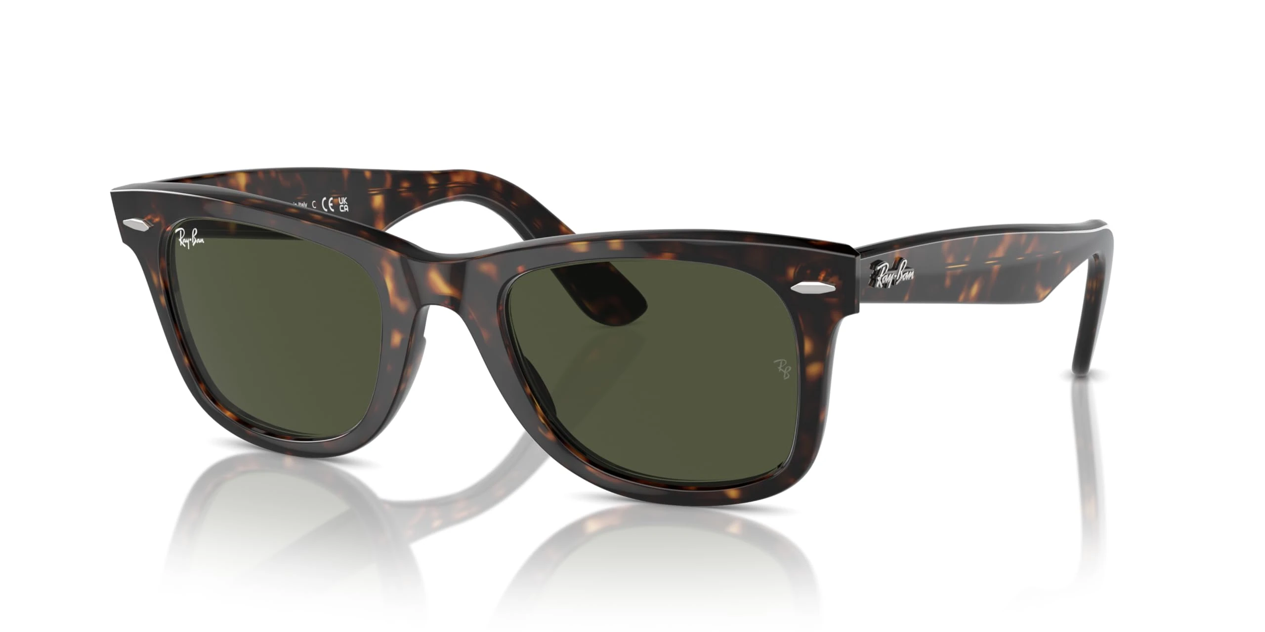 Ray-Ban RB 2140 F 52 902 Original Wayfarer Classic Wayfarer Sunglasses 52, Tortoise Frame With Green G-15 Lenses