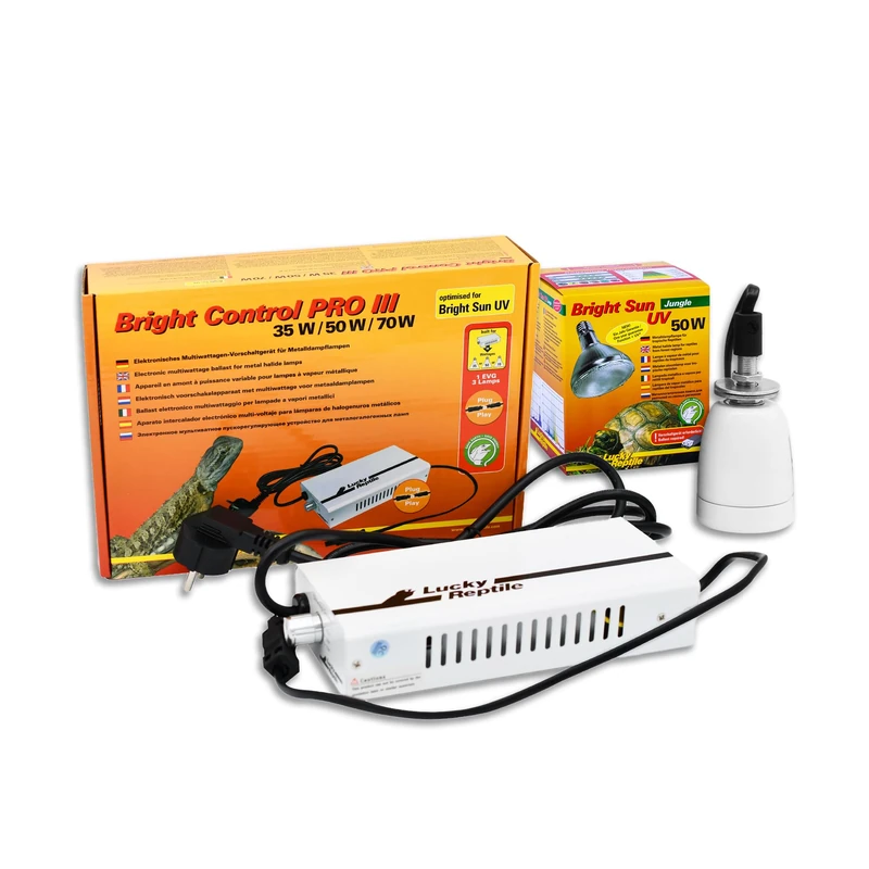 Lucky Reptile Bright Sun UV Jungle Complete Set - 50 W Metal Halide Lamp with Socket and Ballast - Reptile Heat Lamp with Heat-resistant Ceramic Socket - Terrarium Accessories, 1 Piece (Pack of 1)