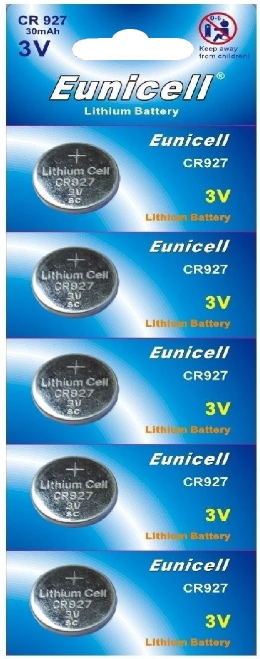 Eunicell CR927 Lithium Button Cell Batteries, 5 V, 30 mAh, Pack of 5 (1 Blister Card with 5 Batteries)