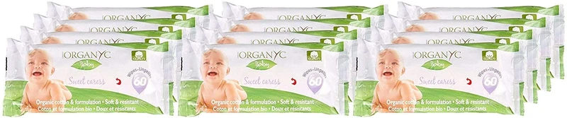 Organ(y) c, Moist Baby Wipes Made from 100% Certified Organic Cotton - 12 Packs of 60 Wipes Each (Total 720 Pieces)