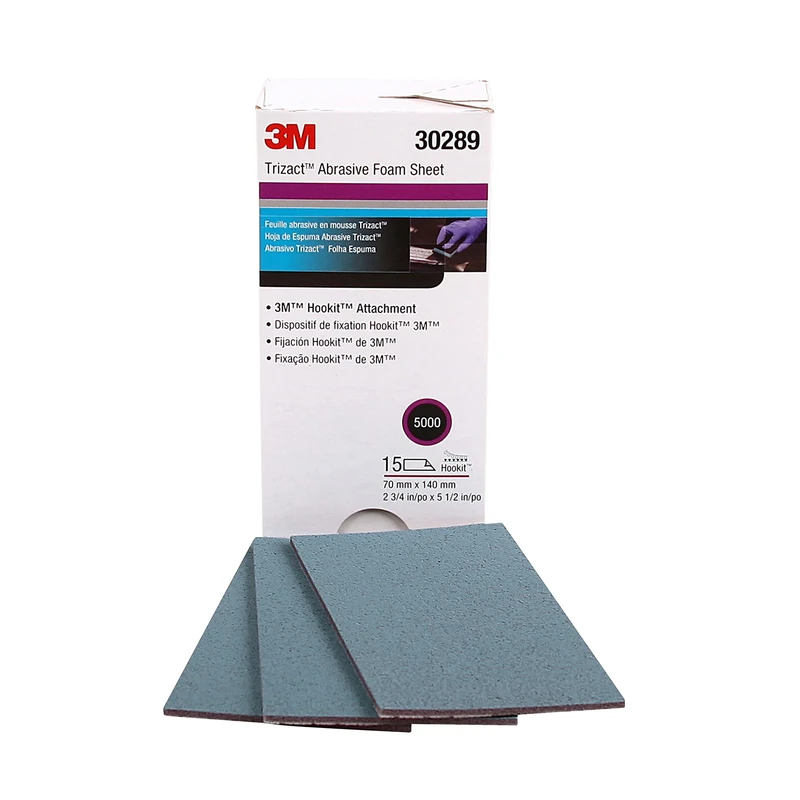 Trizact 3M Hookit Foam Sheets, 30289, 5000, 2-3/4 in x 5 1/2 in (70 mm x 140 mm), 15 sheets per carton (30289-4PK)
