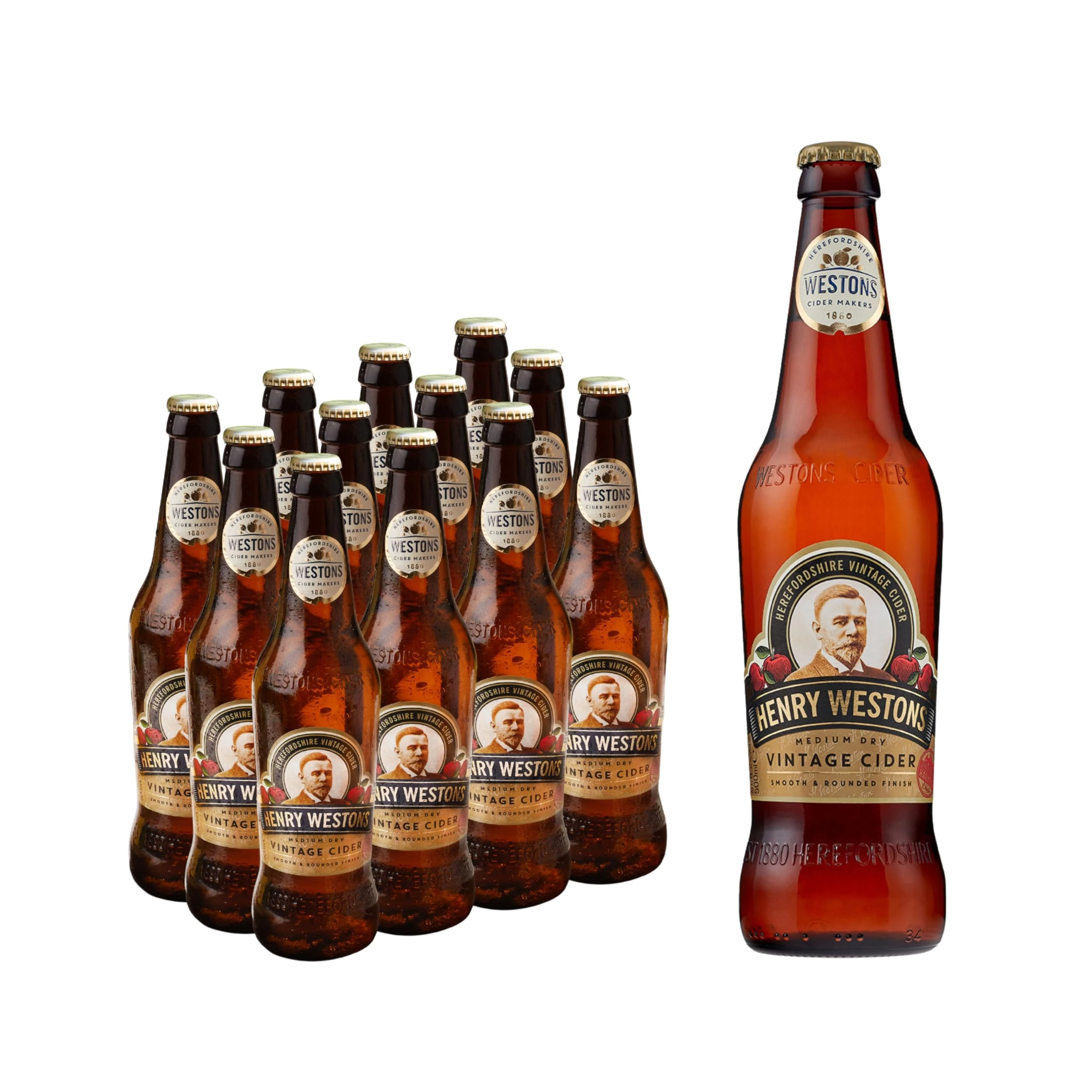 Henry Westons Vintage Glass Bottles, 8.2% ABV 12 x 500ml Multipack | Refreshing Medium Dry Sparkling Cider | Slowly Matured in Oak Vats for a Smooth & Rounded Flavour
