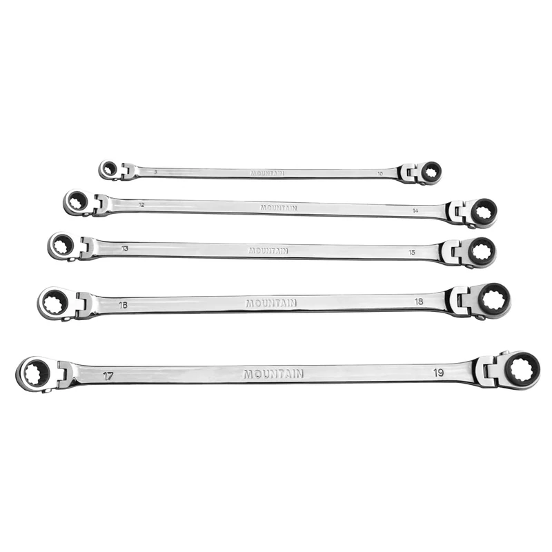 MOUNTAIN 5-Piece Metric Double Box Universal Spline Reversible Ratcheting Wrench Set; 8 mm - 18mm, 90 Tooth Design, Long, Flexible; MTNRM6 - Image 1