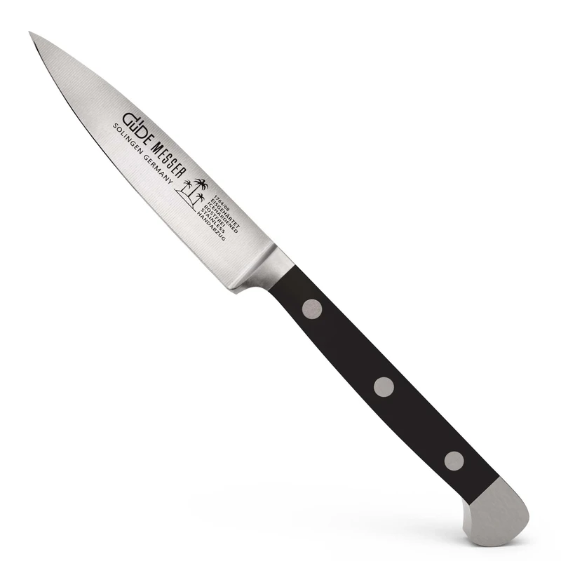 Güde Solingen - Larding Knife Forged, 8 cm, POM Black, Alpha - Office Knife, Double Bolster, Handmade Germany