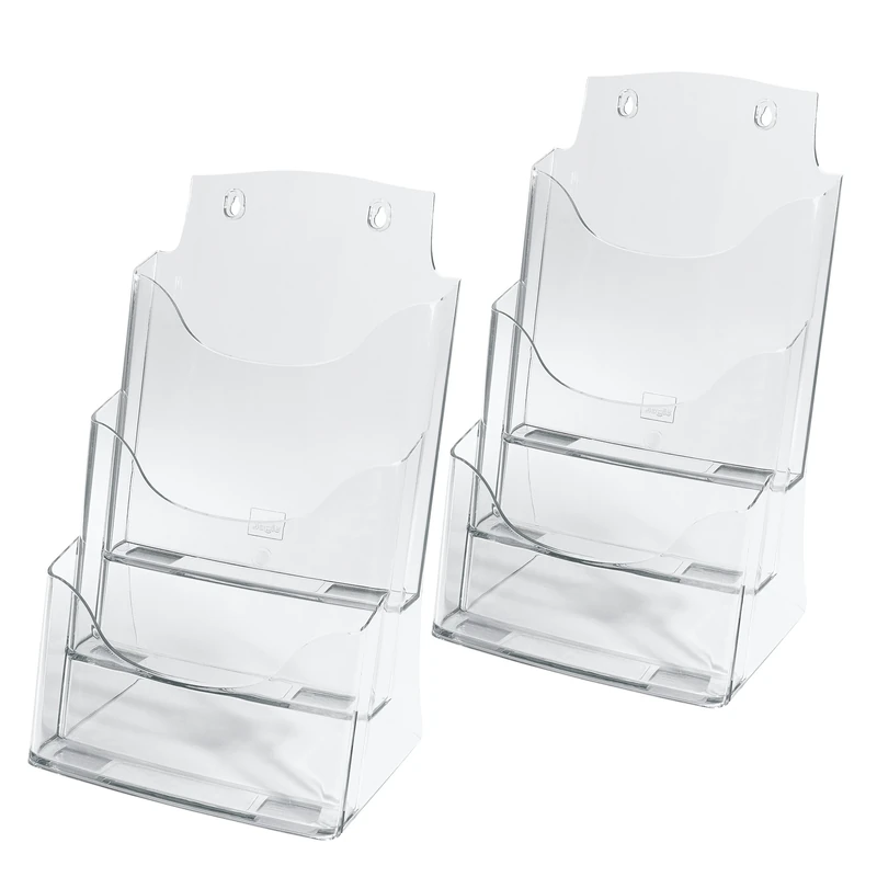 SIGEL LH130 Table-Top Literature Holder, for A4, with 3 compartments, uv resistant acrylic, clear, 2 Pieces